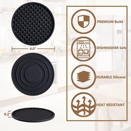VASA NAMA 10 Piezas Posavasos para Mesa, Portavasos de Silicona Antideslizantes, Posavasos para Bebidas con Soporte Posavasos Redondos Antideslizante, Coasters para Bar, Hogar, Restaurante (Negro)