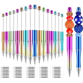 KAHEIGN 20Pcs Plastic Beadable Pen, 14CM Ballpoint Pen Bead Pen Shaft Black Ink Rollerball Pen with 40Pcs Extra Refills for Kids Students Office School Supplies (10 Gradient Colors)
