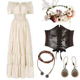 HSDOU 5 Pcs Renaissance Medieval Costume Dress Women Fairy Dress Peasant Cottagecore Dress 1700s Victorian Fantasy Fairy Costume(Z3768WH,S)