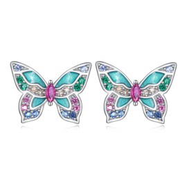 Butterfly Earrings Sterling Silver Stud Earrings for Women Hypoallergenic Screw Back Earrings Dainty Cubic Zirconia Piercing Studs Jewelry Gift S925 for Girls Sensitive Ears