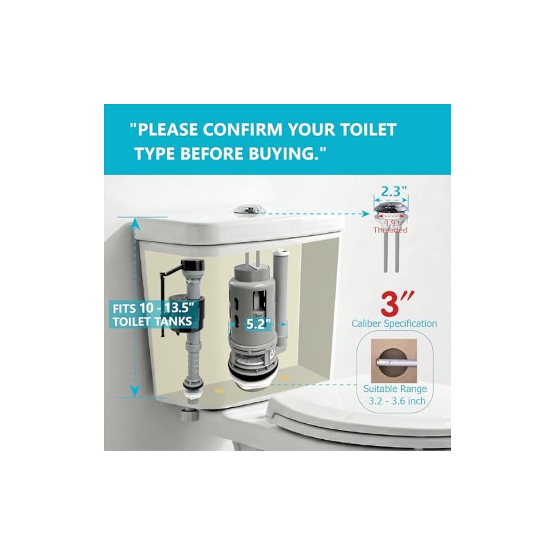 3-Inch Dual Flush Valve Replacement Kit,Compatible with Glacier Bay,Aquasource,Water Ridge