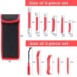 Zecirl 11 PCS AutoTrim Removal Tool Kit, Metal Pry Tool Auto Fastener Remover Pry Bar Set Trim Remover Kits for Vehicle Door Panel, Audio Radio Panel, Dashboard Repair Kit RED