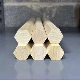 1" Hexagon Dowel Rod - Six-Sided Wooden Poplar Rods 1 Inch Diameter x 12 Inches Long (6)