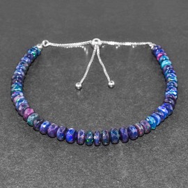 OdrillionGems Natural Ethiopian Opal Gemstone Bolo Bracelet, Black Opal Crystals Beads, Rhodium Plated Jewelry, 925 Sterling Silver, Adjustable Slider, Anniversary, Birthday, Gift for Women