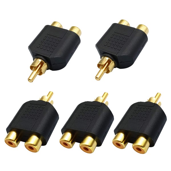 AAOTOKK RCA Y Splitter Adapter,Gold-Plated1RCA Male to 2 RCA Female