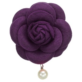 PATIKIL Camellia Flower Brooches, Vintage Fabric Flower Brooches Artificial Pearl Elegant Floral Pins for Women Hat Dress Shirt Tie Corsage, Purple