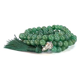 Crystals Mala Beads Necklace Reiki healing stones Blessed & Energized Handmade 108 Buddhist Prayer Beads - Comes w/Velvet Pouch (Green Aventurine, 8 mm)