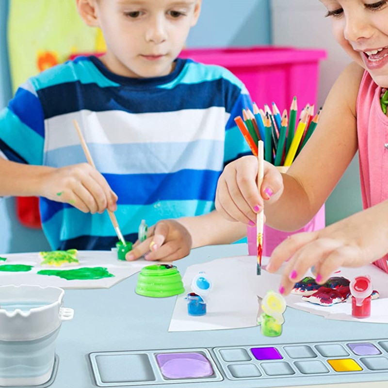 Silicone Painting Mat with Water Cup Washable Protruding Scale Line