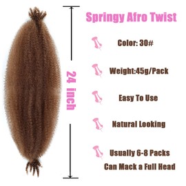 LPARMJIT Springy Afro Twist Hair 24 Inch 3 Packs Pre-Separated Kinky Marley Twist Braiding Hair for Soft Butterfly Locs Pre-Fluffed Afro Twist Hair Extensions (24 Inch (Pack of 3), 30#)