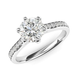 Sterling Silver 2 Carats Classic 6-Prong Simulated Diamond Engagement Ring with Side Stones Promise Bridal Ring (5.5)