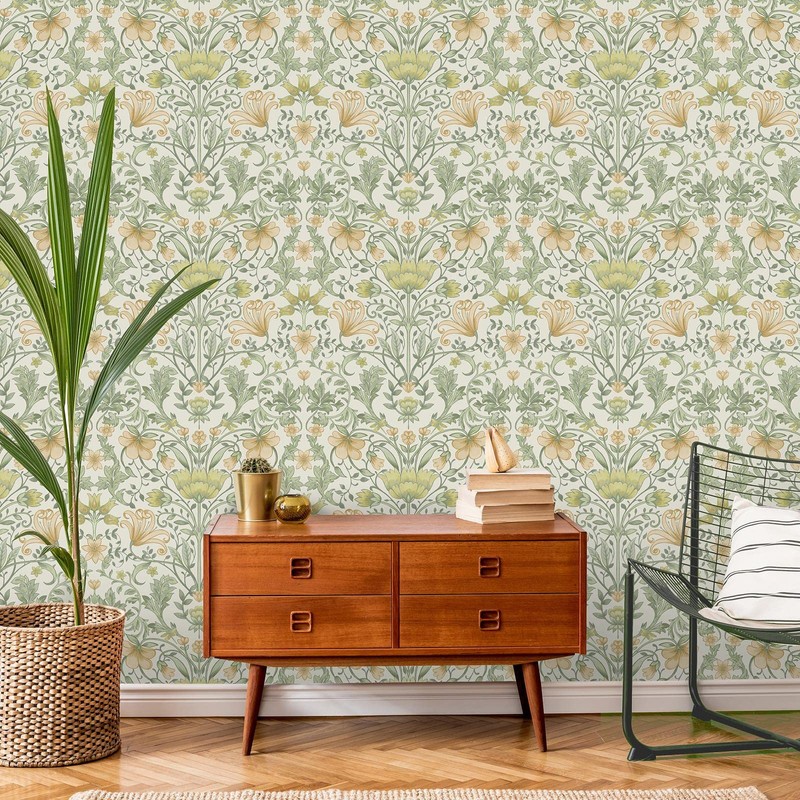 Holden Vintage Floral Wallpaper Flowers Leaves Cream/Ochre 13392