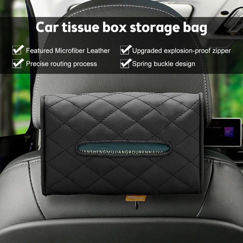 CHENGZI Car Chair Back Mounted Tissue Holder PU Leather Case,Black