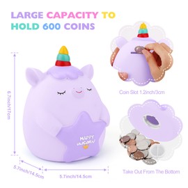 TCJJ Children's Piggy Bank, Unicorn Money Box for Girls, Money Box for Children, 2 Alphabet & 2 Rhinestone Stickers & Unicorn Bracelet Set, Girls Unicorn Gifts for Birthday, Christmas