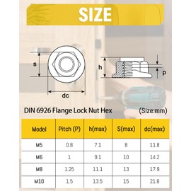Caianwin Pack of 20 Flange Nuts M8 Nuts DIN 6926 Hexagonal Nuts with Flange Self-Locking and Locking Toothing, Hexagonal Flange Nuts Stainless Steel A2 Stop Nuts/Locking Nuts