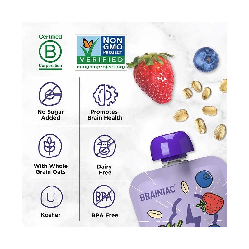 Brainiac Fruit and Oat Smoothie Pouches, 20 pk.