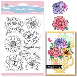 GLOBLELAND Flower Rose Lily Clear Stamps for Card Making Hibiscus Sunflower Daisy Leaves Silicone Clear Stamps Greeting Transparent Stamp Seal for DIY Scrapbooking Embossing Photo Album Decor