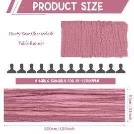 4 Pack 120 Inch Dusty Rose Cheesecloth Table Runner Boho Rustic Gauze Sheer Romantic 10 FT Long Cheese Cloth Table Runner for Bridal Baby Shower Wedding Party Birthday Holiday Home Easter Decor