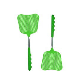 Fly Swatters 2 Pack Green, Durable Telescopic Stainless Steel Handle, Heavy Duty Upgraded Plastic Fly Swatter Set for Indoor Outdoor Home Hiking Camping Garden