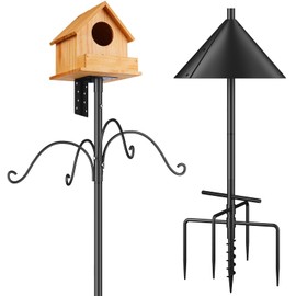 Bird Feeders Pole, House Pole 92 Inch, Adjustable Heavy Duty Feeder Stand Feeding Station with Sturdy Anchor Squirrel Proof Baffle for Watching (Bird Not Included)