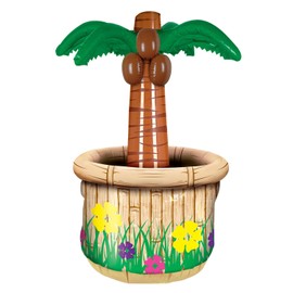 Beistle 28" x 18" Inflatable Palm Tree Drink Beverage Cooler for Indoor Outdoor Luau Tropical Beach Theme Parties Hawaiian Birthday Decorations, Holds Approx. 24 12-Ounce Cans, 18" x 28", Multicolored