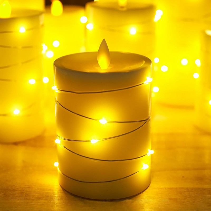 3PCS Flickering Flameless Candle Lights with Twisted String Lights Kit