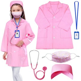Naichuo Doctor Nurse Lab Coat Outfits,Kids Role Play Doctor Costume With Realistic Accessories for Boys Girls Ages 3-12(Lab Coat, Pink/3-4T)