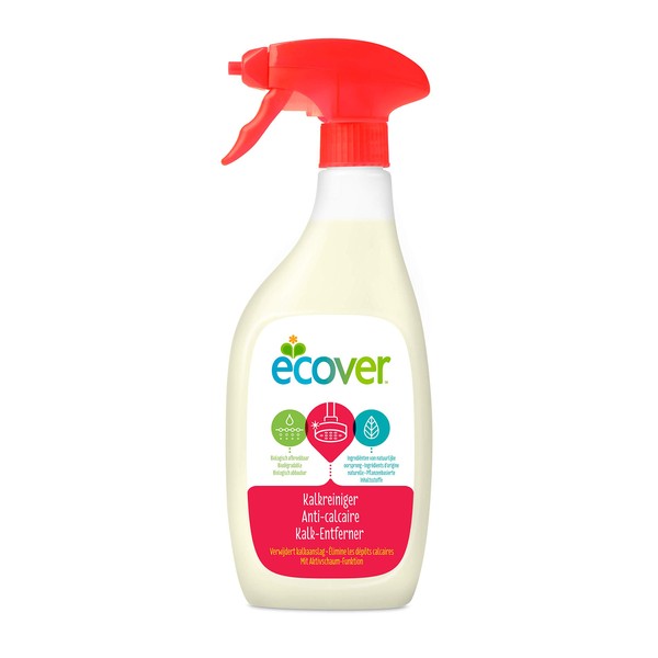 Ecover Kalkreiniger (500 ml), nachhaltige Sauberkeit mit pflanzenbasierten Inhaltsstoffen, kraftvoller Reiniger gegen Kalkablagerungen im Bad