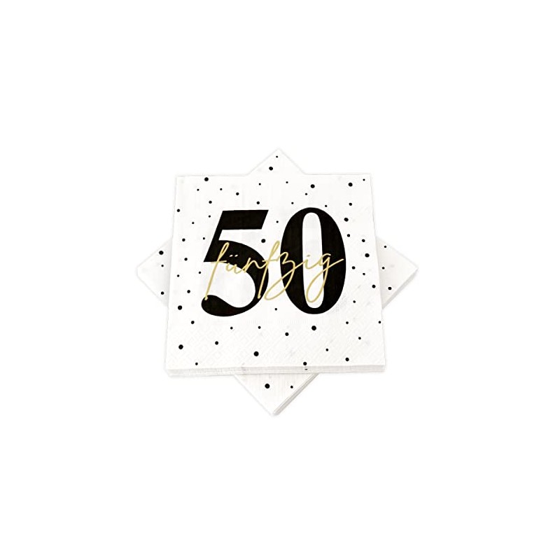 20 Napkins for 50th Birthday 33 x 33 cm White