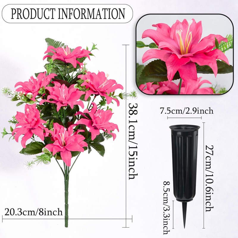 LaLamona Set of 4 Artificial Cemetery Flowers, Memorial Flowers Graveside