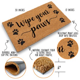 MAINEVENT Wipe Your Paws Doormat Outdoor 30x17 Inch, Door Mat Wipe Your Paws, Welcome Mat Wipe Your Paws Coir Door Mat, Wipe Your Paws Outdoor Mat, Cat Gift, Dog Gift, Cat Lover Gift, Dog Lover Gift