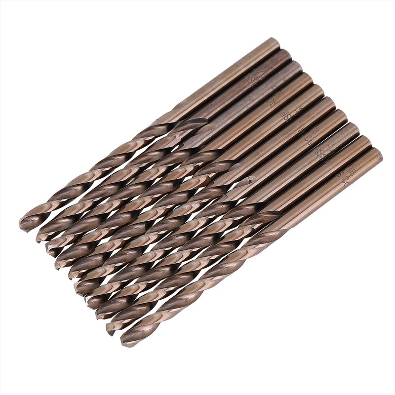 10Pcs Cobalt Drill Bits Set Twisted High Speed Steel 3/16In