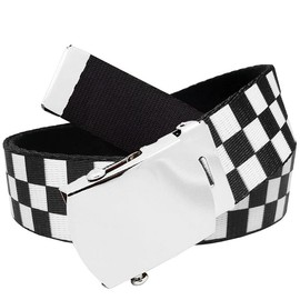 Build A Belt Classic Silver 1.25" Wide Slider Buckle with Canvas Web Belt (Mens Large Checkered)