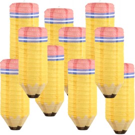 10 Pcs Pencil Hanging Paper Lanterns Party Decorations, Colorful Preschool Kindergarten Graduation Classroom Ceiling Decor Back to School, First Day of School Birthday Supplies (Yellow)