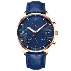 rorios Fashion Men's Watch Luminous Watch Analogue Quartz Watch with Leather Strap Casual Chronograph Wrist Watch for Men, blue, Strap.