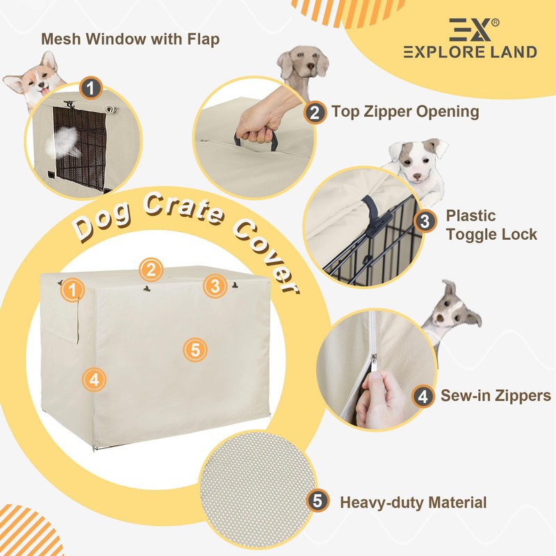 Explore Land 48 inches Dog Crate Cover Heavy Duty Polyester