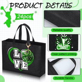 Landical 72 Pcs Cheerleading Gifts 24 Cheer Bags Portable 24 Pom Pom Keychain 24 Cheerleading Bracelet Canvas Makeup Bag Bulk Cheer Gifts Female Teammates Toiletries Accessories (Green)