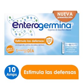 Enterogermina Probióticos en Ampolletas, con 4 Billones de UFC de Probióticos, Equilibra la Flora Intestinal, Ideal para Niños y Adultos, 10 Ampolletas de 5ml cada una