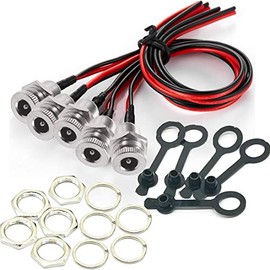 qofowin 5.5 x 2.1 MM 8A DC Power Jack Cord Socket Threaded Female Mount Connector Adapter with Pre-soldered Wires and Waterproof Cover Cap