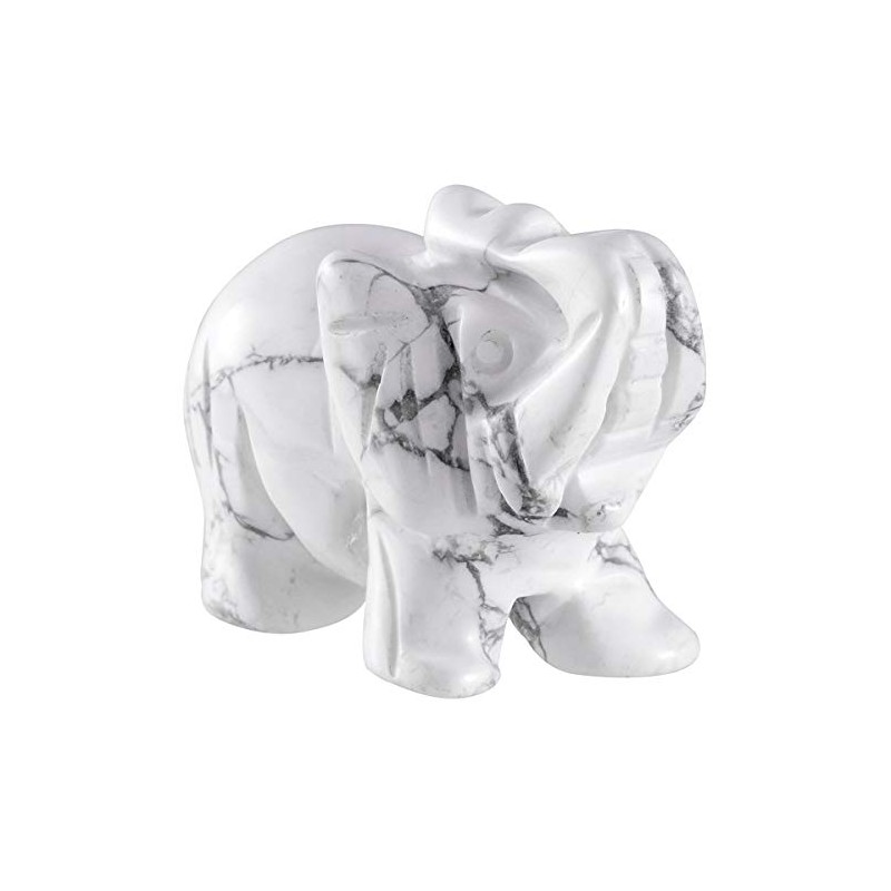 KYEYGWO White Howlite Turquoise Crystal Elephant Gemstone Figure, Hand Carved