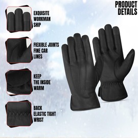 The AMA LOOK Genuine Winter Leather Driving Gloves for Men, Fleece Lined Mens Leather Gloves, Touch Screen Compatible (Black, XXL)