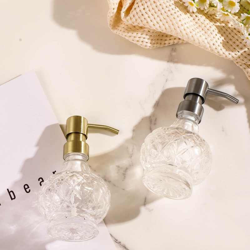 Glass Soap Dispenser Bathroom Hand Soap Dispenser with Stainless Steel