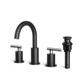FORIOUS 8 Inch Black and Chrome Bathroom Faucets 3 Hole, 6 Inch Matte Black Bathroom Faucet Widespread with Metal Pop up Drain Assembly, 6''-10'' Modern Vanity Sink Tap with UPC Supply Line