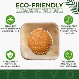 Teevo Palm Leaf Bowls x 25, Disposable Bowls for Parties, Strong 5" Square Party Bowls, Outdoor Tableware for Garden, BBQ, Camping, Picnic, Natural & Sustainable, Reusable, Eco Friendly, Compostable