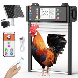 Automatic Chicken Coop Door, Smart TUYA APP Controlled, WiFi Enabled, Door Status Detection, Solar Powered, Anti Pinch, Auto Chicken Door with Timer & Light Sensor, LCD Display, 5 Modes