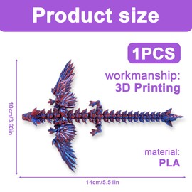 KEQAR 3D Printed Dragon Miniature Toy, Home Office Decoration, Mysterious Dragon Design (Laser Blue)