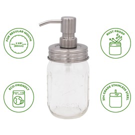 Mason Jar Lifestyle Satin/Brushed #5 Stainless Steel Threaded Soap Pump Lid | Hand Soap Pump Top/Lotion Dispenser Pump Replacement Lids for Mason Jars (Regular Mouth)
