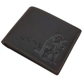 myledershop Genuine Buffalo Full Leather Wallet/Wallet/Wallet in Portrait or Landscape Format with Huskies Motif and RFID & NFC Protection, Model 2 / Landscape / Brown, Modern