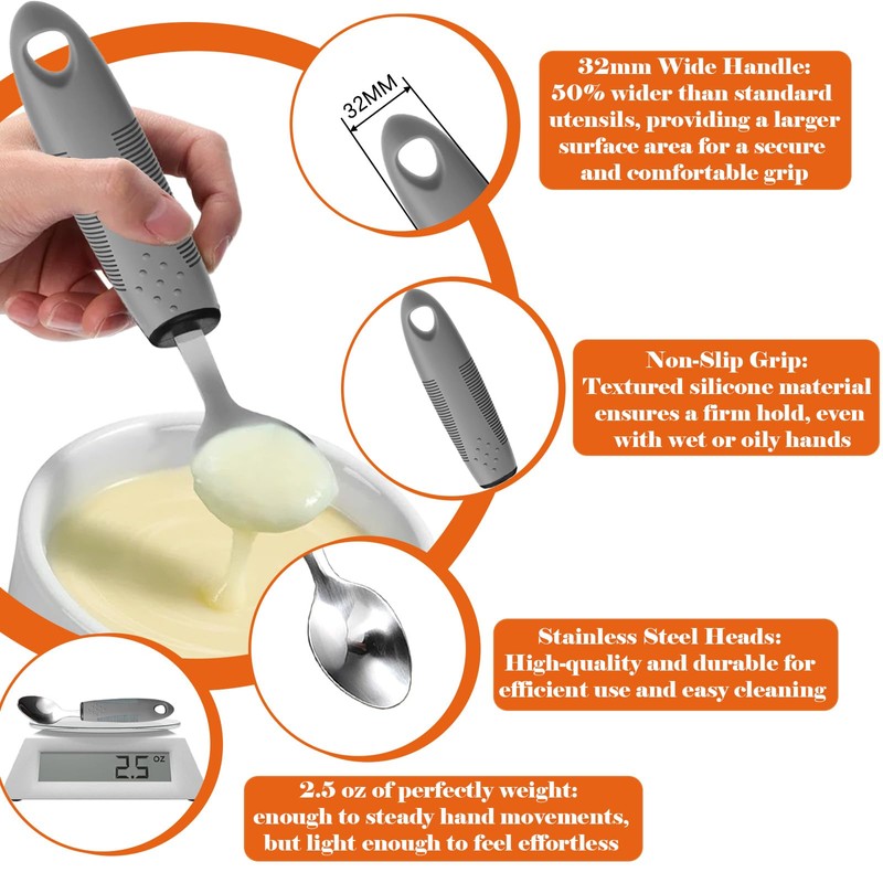 Adaptive Utensils with Adult Bib - 4pcs Weighted Utensils Set