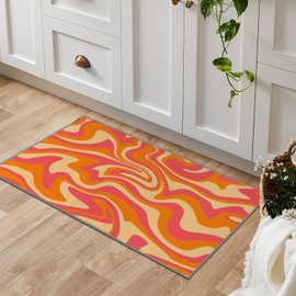 HUXJOKO Area Rug Retro Orange and Pink Funky Swirl Home Decor Non-Slip Rugs Machine Washable Doormat Carpet Mat for Living Room Bedroom Kitchen Kindergarten Room Classroom,2' x 3'