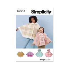 SIMPLICITY Sewing Pattern SS3043HH Kids Girls Ponchos HH (3-4-5-6)